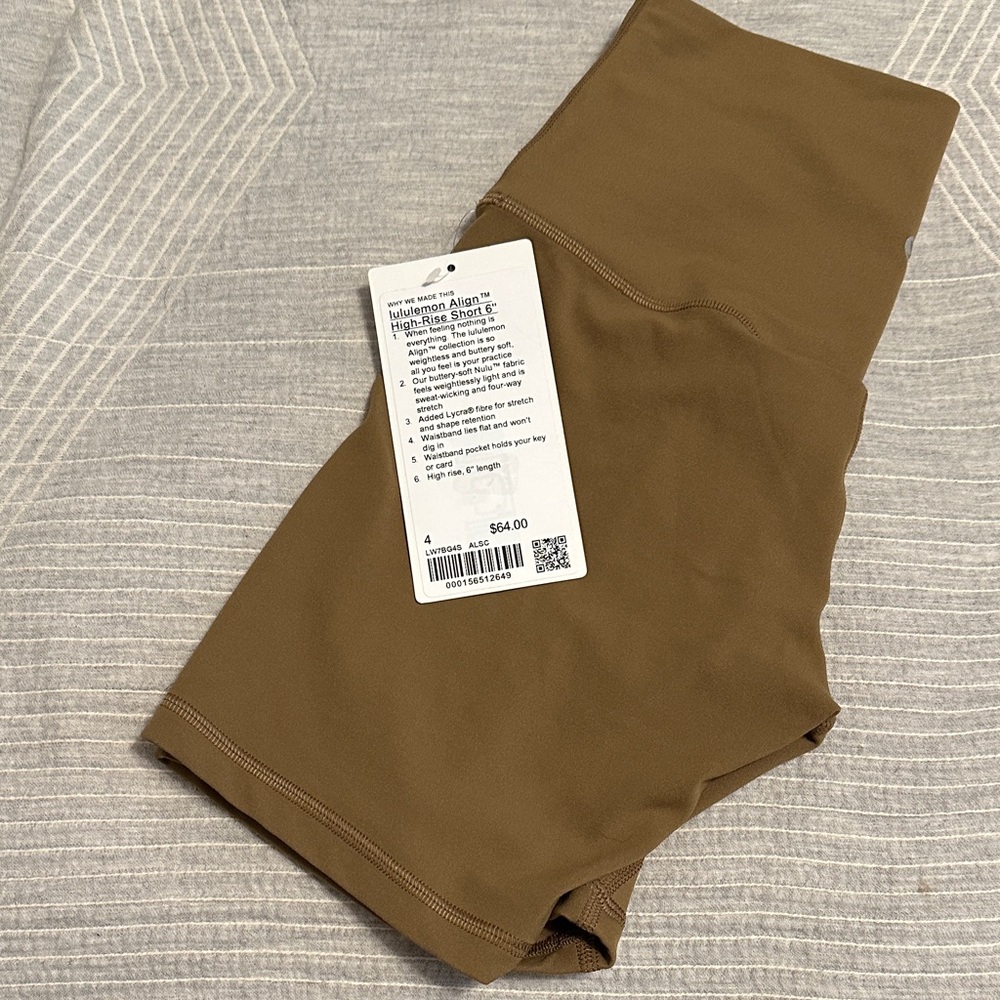 NWT Lululemon Align High-Rise 6" Shorts, Size 4, Color:  Allspice